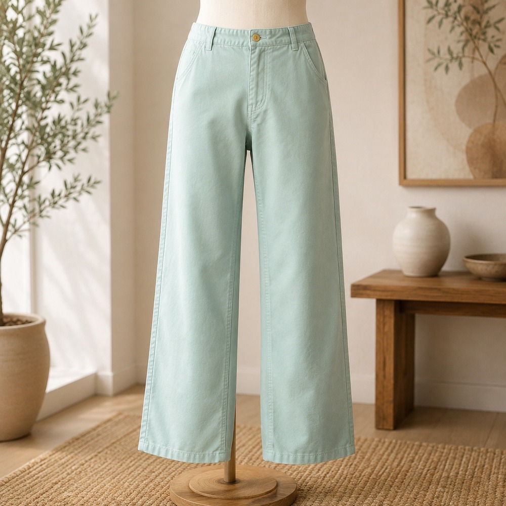 NEW Denim & Co Elastic Waist Pants Mens XLT Green Straight Leg Casual Trousers